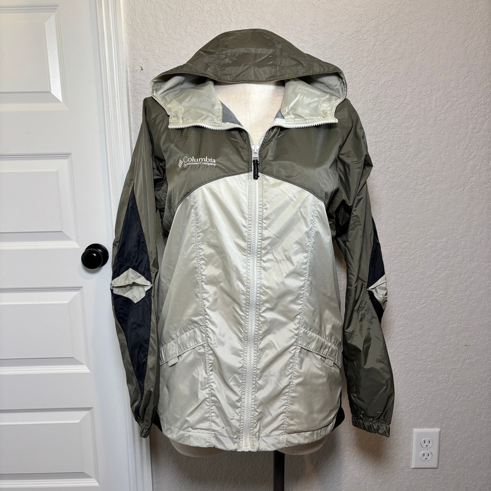 Columbia Windbreaker/ Rain Jacket Olive Green Cream Size M Fishing Sportswear‎
